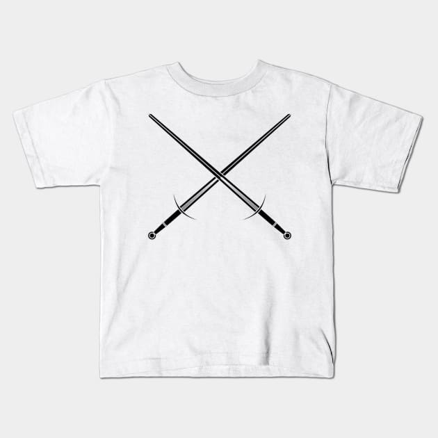 Hand and a half swords / Crossed bastard swords (black) Kids T-Shirt by PabloDeChenez